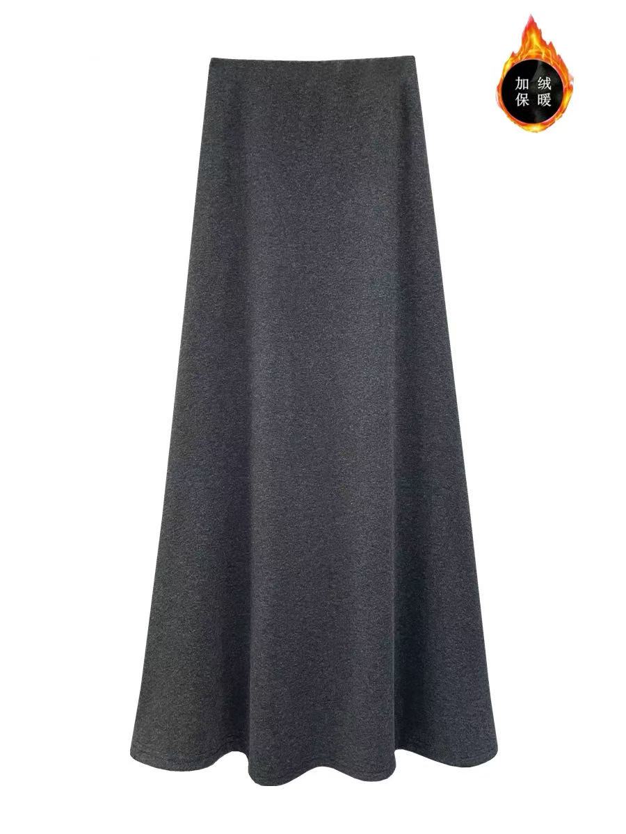 深灰色赫本风羊绒A字半身裙（加绒加厚）6518