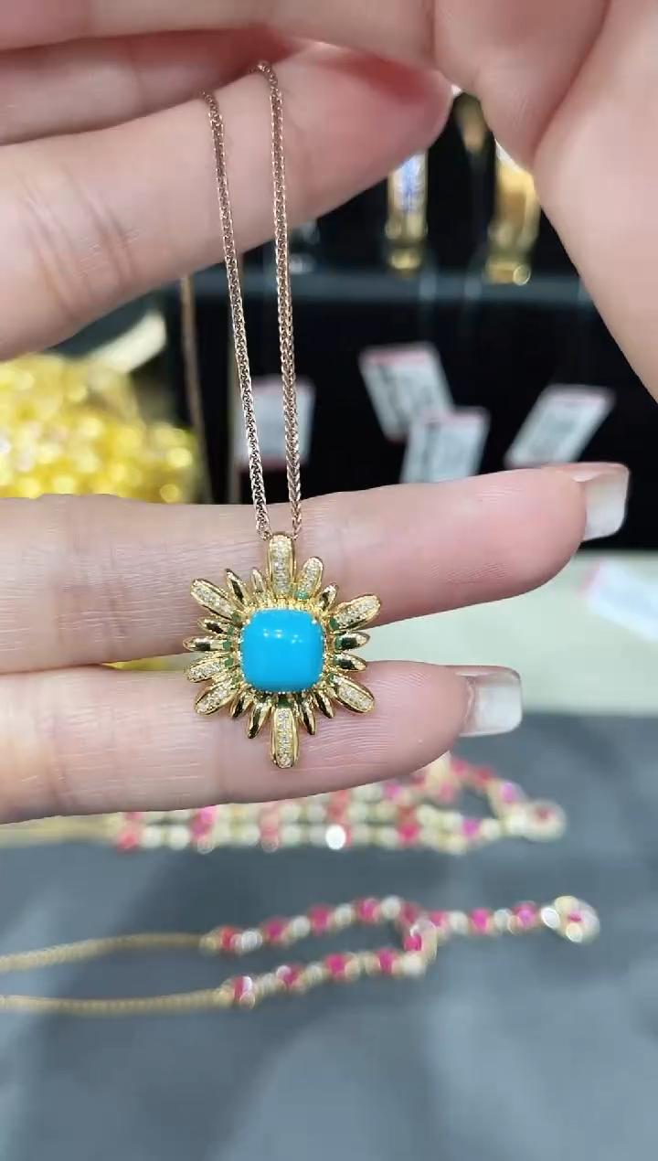 18K金镶嵌绿松石吊坠（不含链）