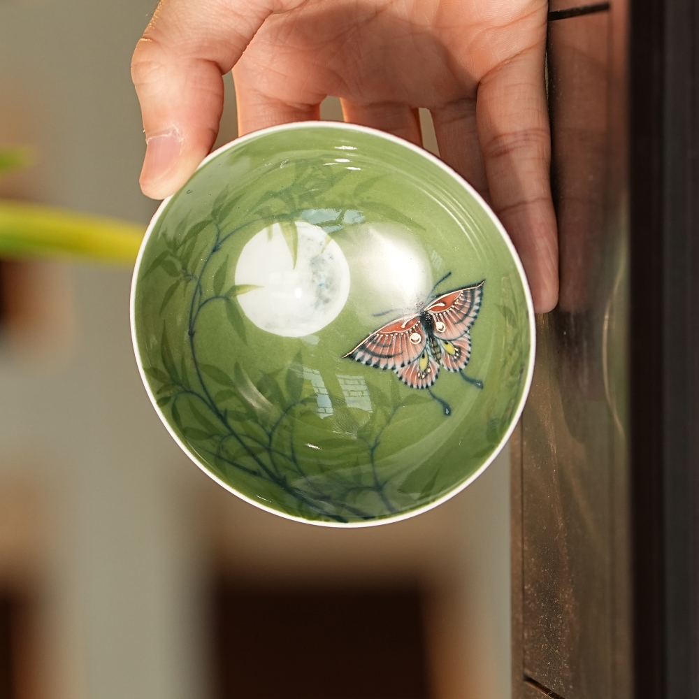 良朋柴窑 福利玫瑰紫五彩月光蝴蝶杯LXT