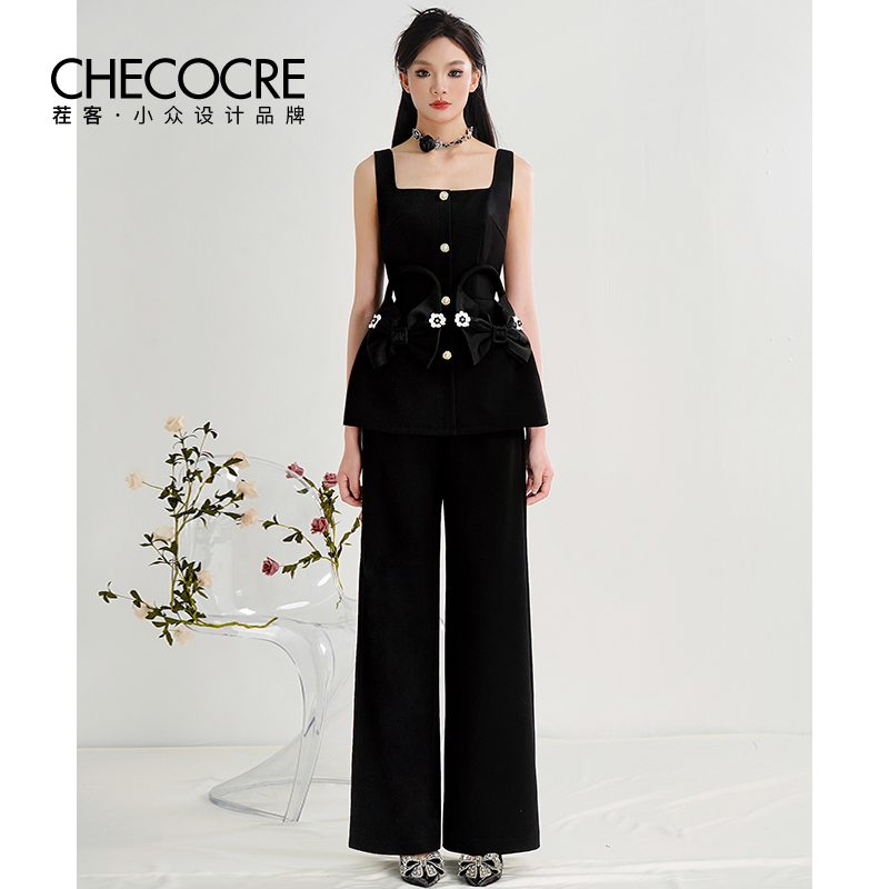 【陈大可专属】茬客随性自在时髦设计感背心上衣阔腿长裤CM490670AB