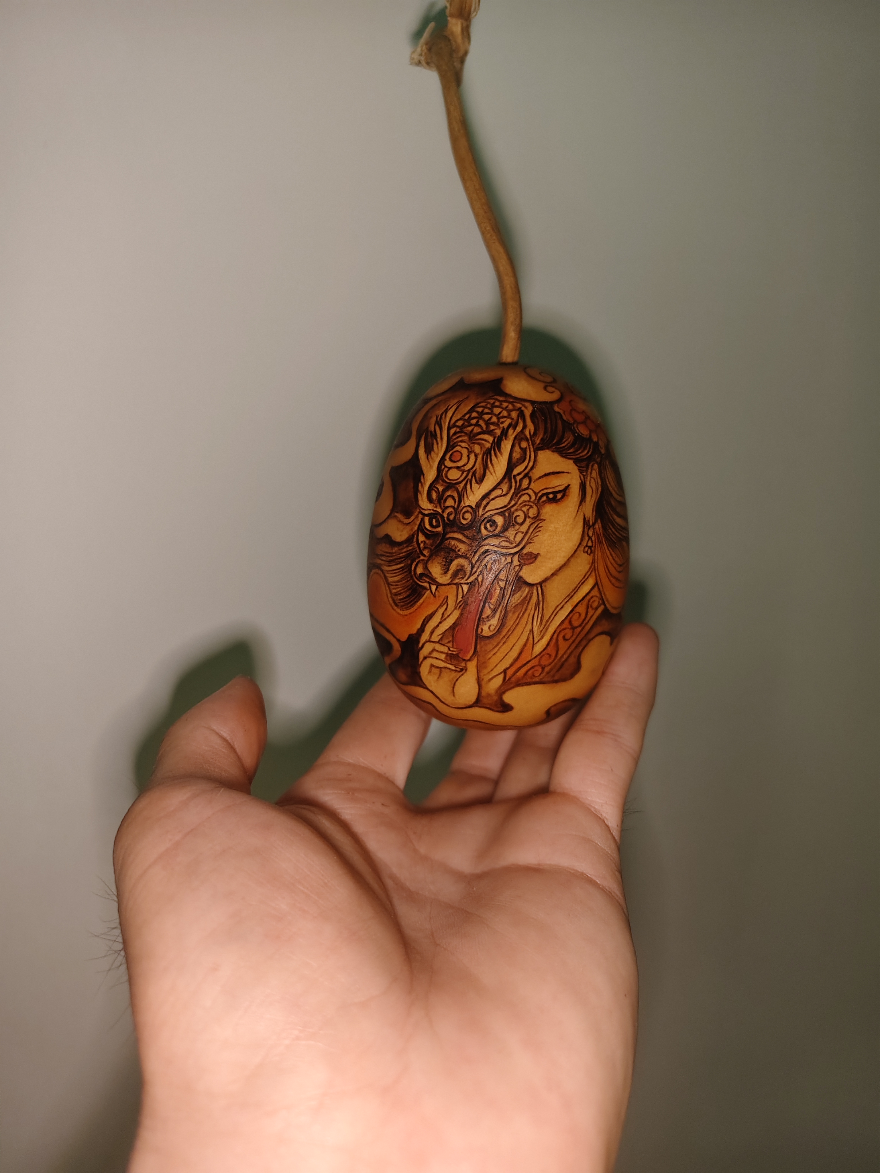 吉祥天女葫芦烙画手把件