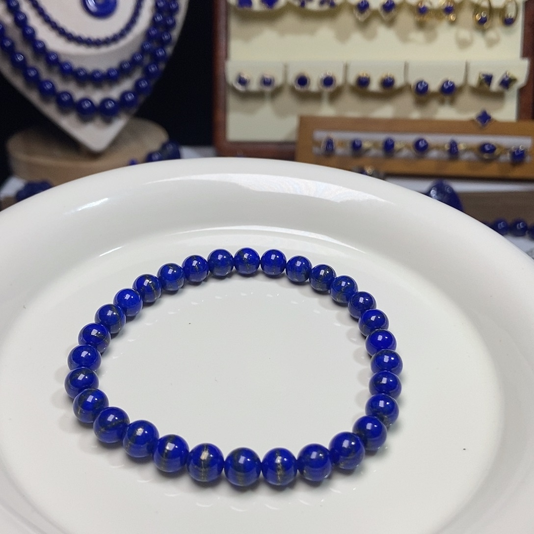 青金石未镶嵌金腰线 6mm+精品手串