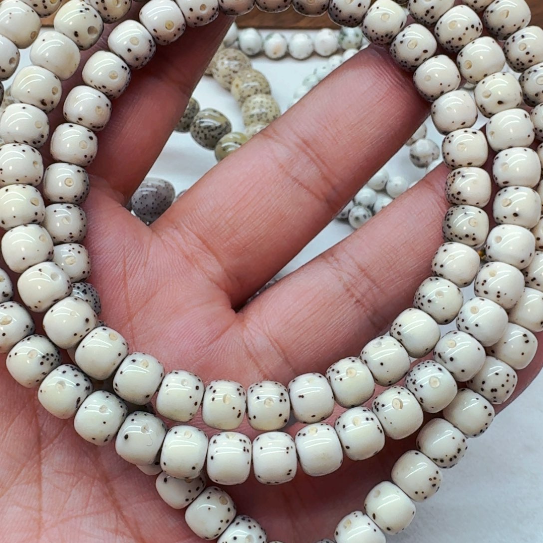 星月菩提手串石玉料骨瓷白大留白长串