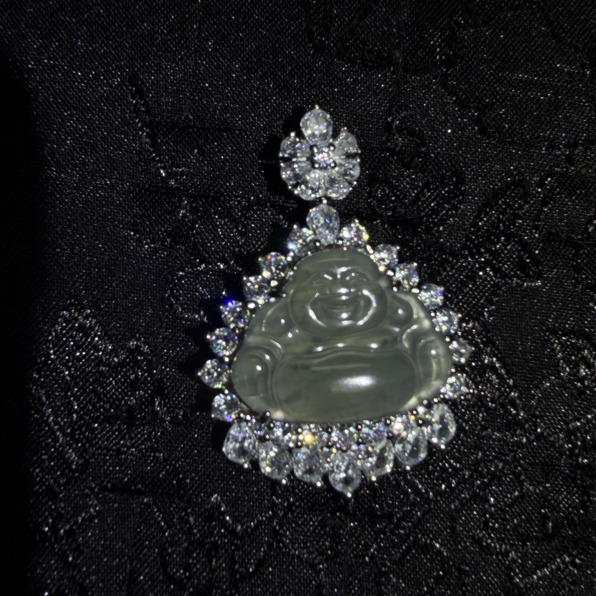 A货高冰佛公银镶嵌飘花百搭女款