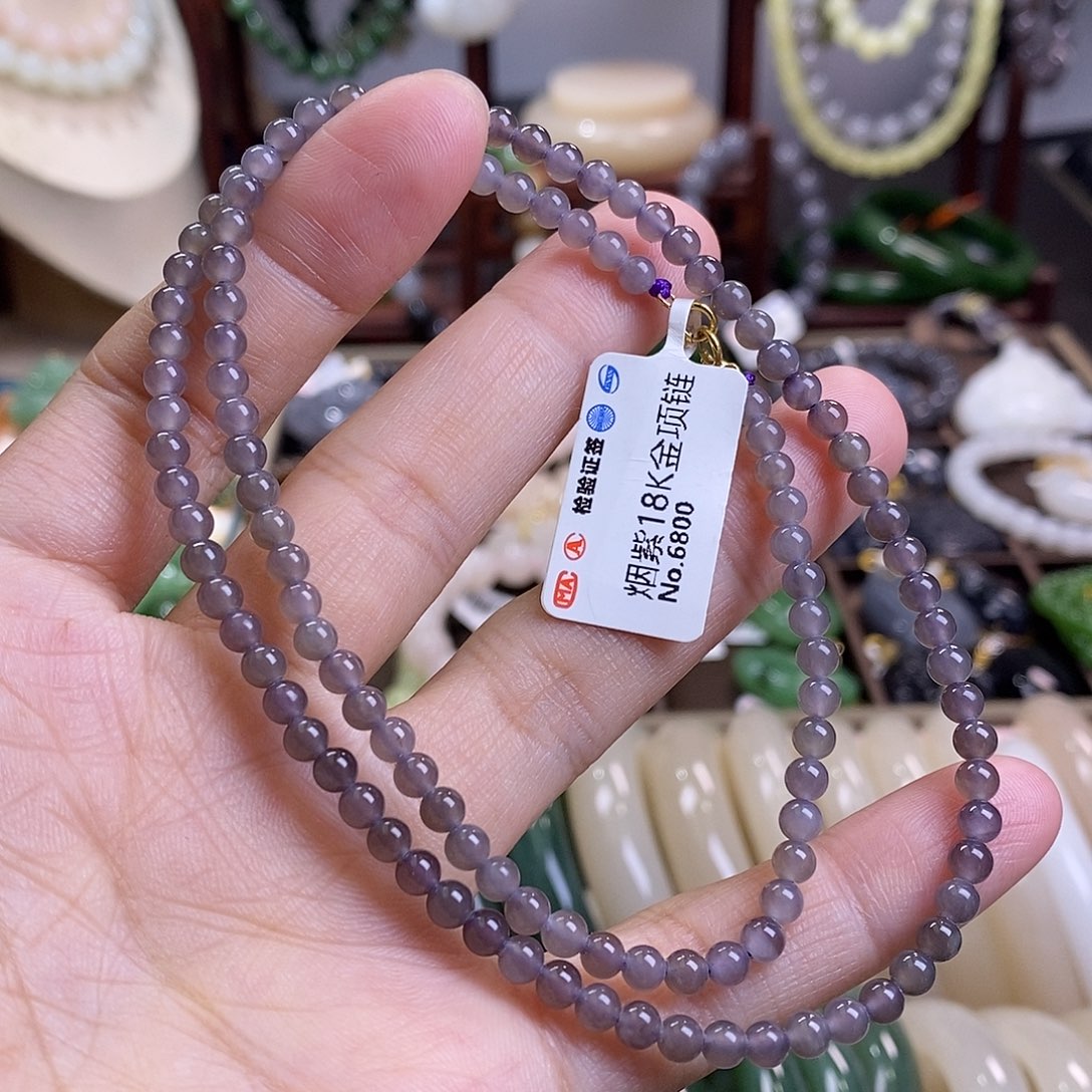 和田玉高冰烟紫老矿料18.k小米珠约4未镶嵌简