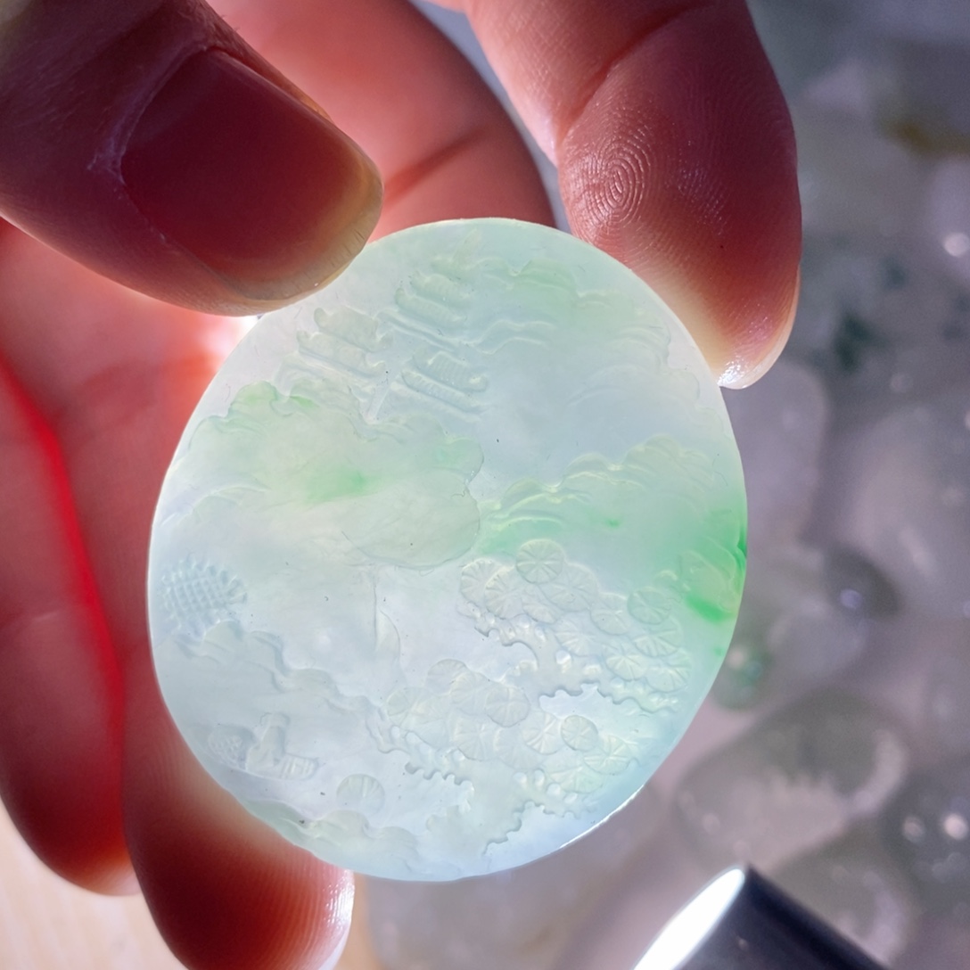 翡翠未镶嵌颈饰翡翠山水牌