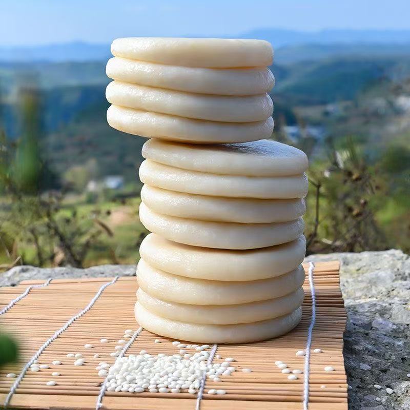 湖南农家纯手工原味糯米糍粑软糯美味搭配红糖豆粉当早餐小吃