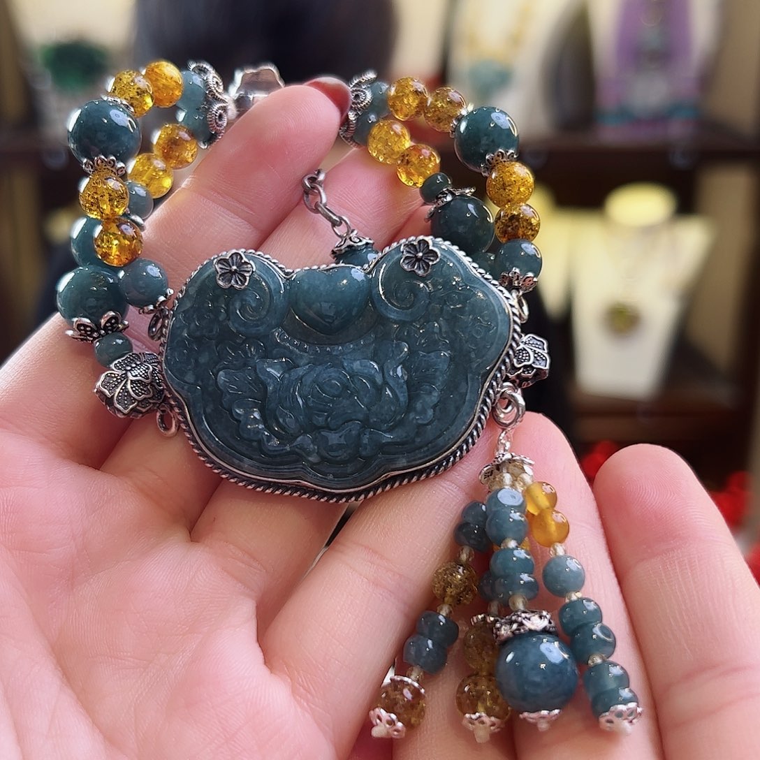 翡翠手链银S925镶嵌手链