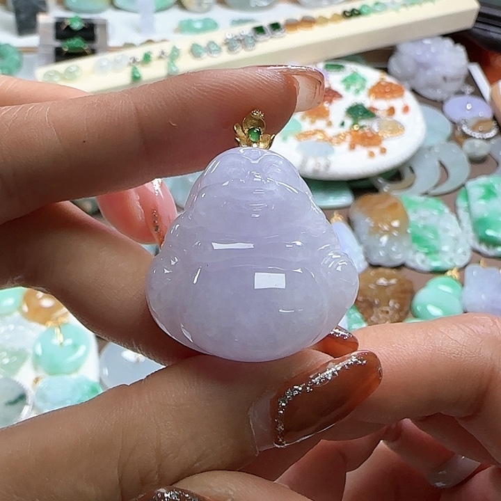 翡翠颈饰未镶嵌厚装冰紫大佛