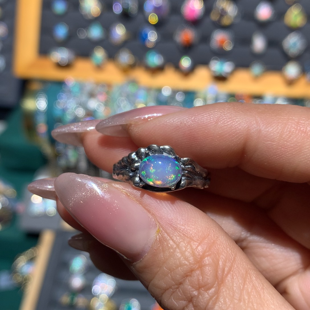 欧泊福利戒指银S925镶嵌