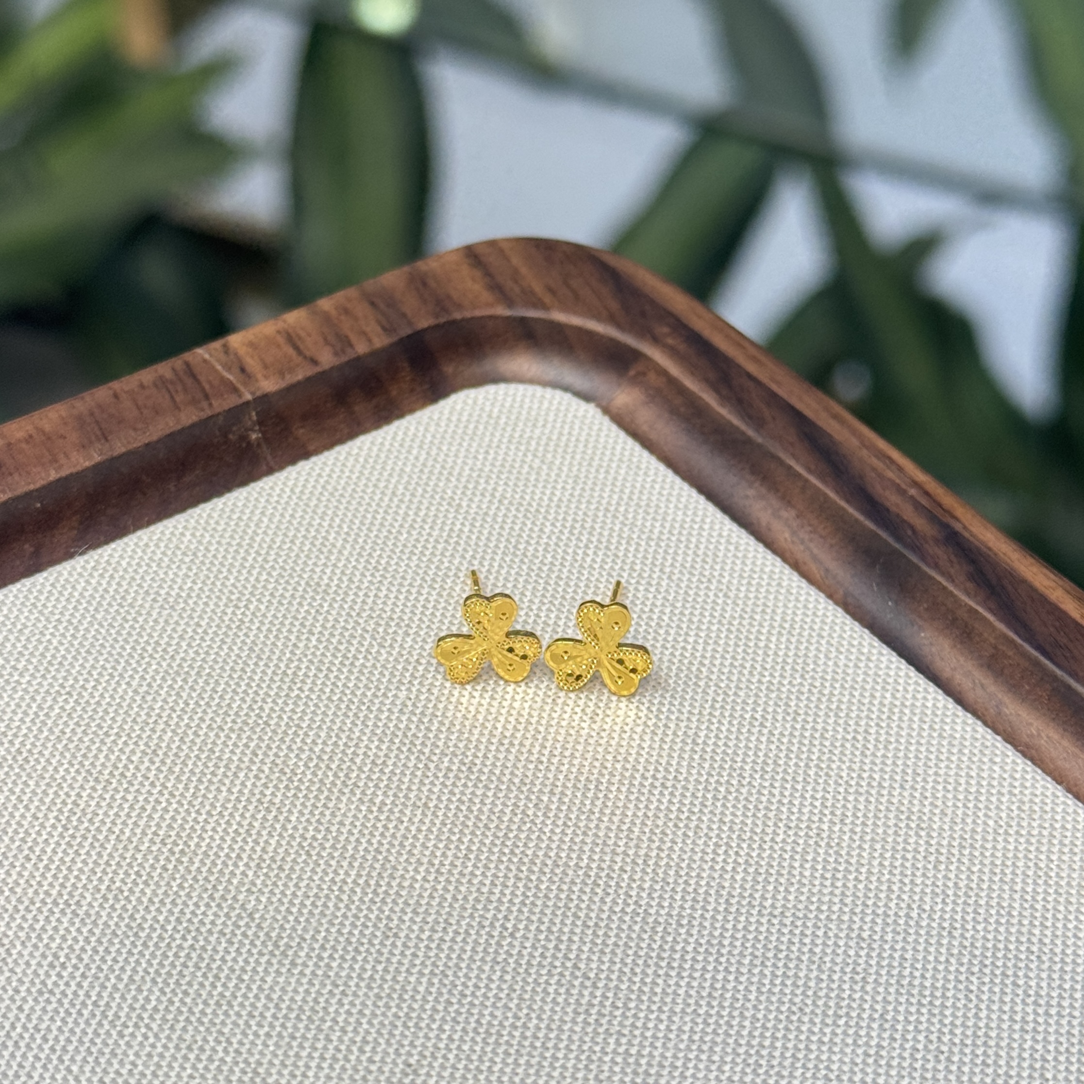 PT950【PT双拼三叶草耳钉】铂金950首饰/7.19/