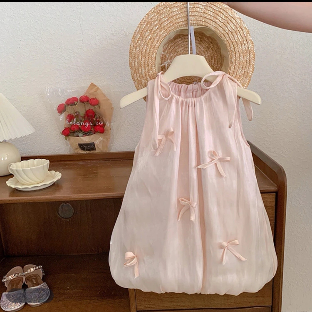 女童连衣裙夏季新款儿童蝴蝶结背心裙女宝宝花苞裙韩版洋气公主裙