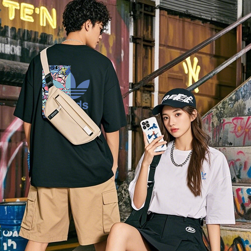 夏季简约印花韩版常规款纯棉T恤宽松短袖男士运动时尚ins