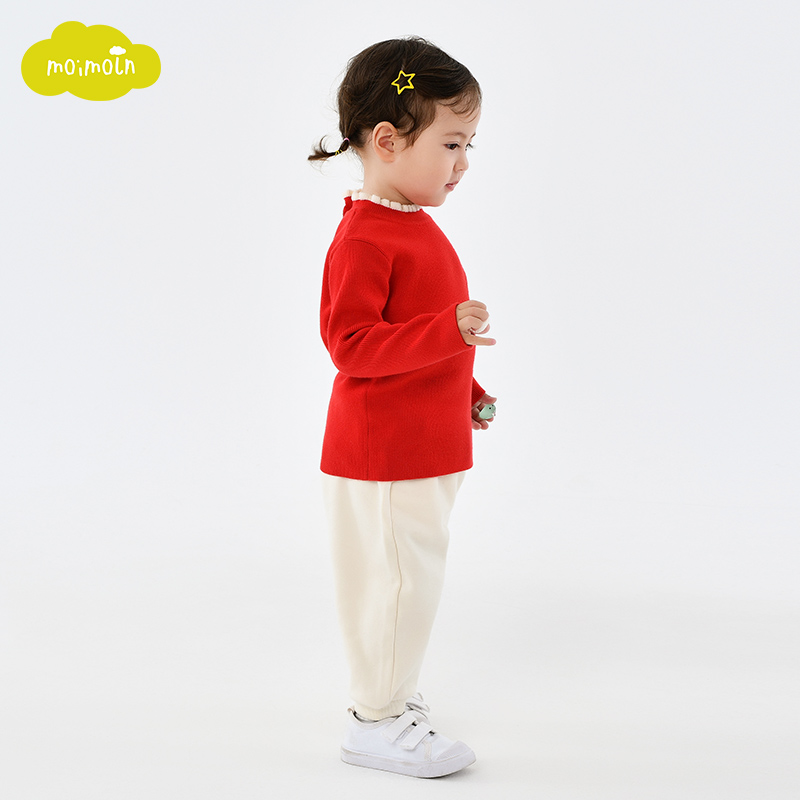 moimoln小云朵童装冬季新款女童针织衫女宝花边领毛衣打底衫
