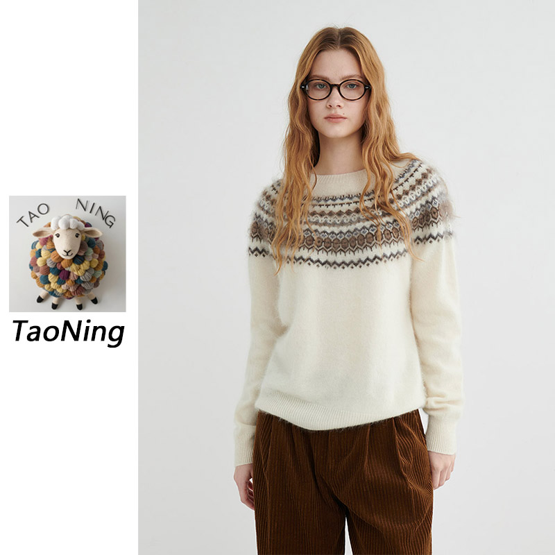 北欧费尔岛~秋冬新100%拉绒全羊毛~慵懒复古提花圆领毛衣圣诞时尚