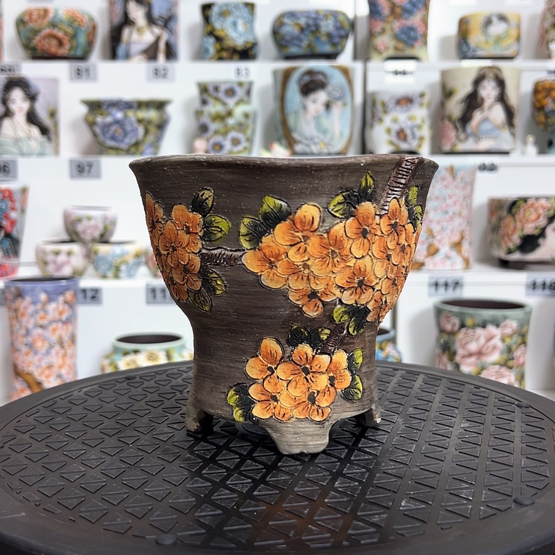 手绘陶瓷花盆口12高13