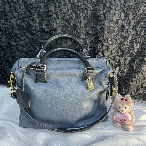 95新 LOEWE/罗意威 罗意威灰黑拼色波士顿手提包斜挎包