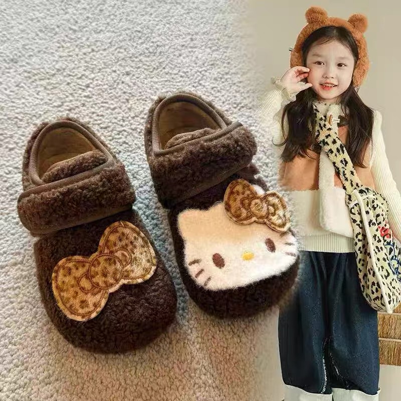 2025秋冬新款女童复古保暖勃肯鞋儿童百搭防滑毛呢豆豆鞋棉鞋软底