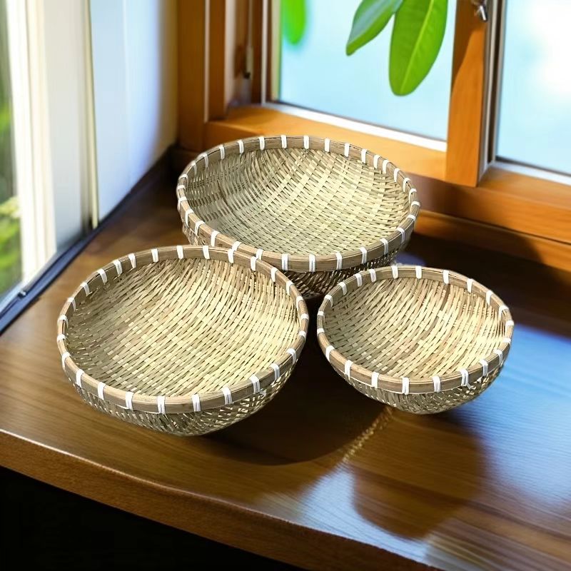Q竹青编织馒头收纳筐三件套20+25+30厘米