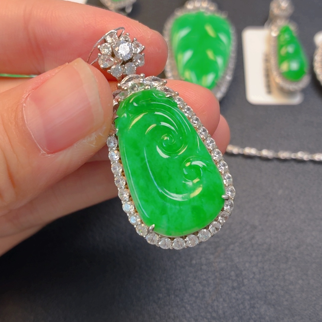 翡翠银S925镶嵌吊坠(不含链)