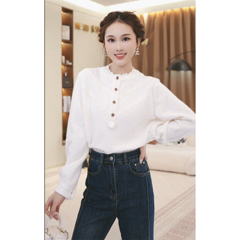 法式小个子拼接圆领长袖针织衫女2025秋款设计感小众上衣TU32398