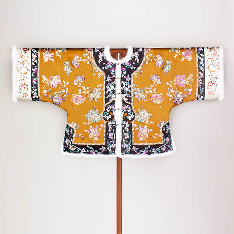 【花盛锦】复古新中式民族风桑蚕丝香云纱纯手工国风满绣棉袄