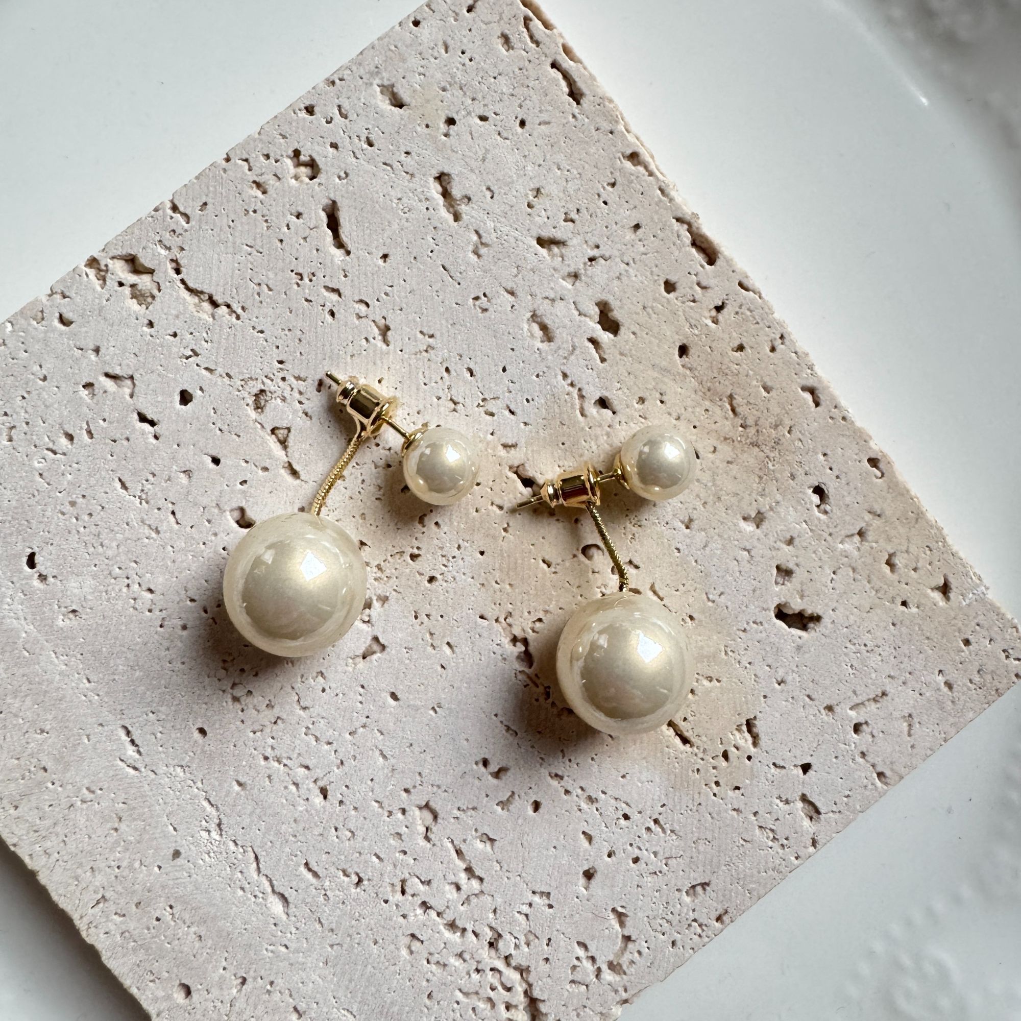 铜合金仿珍珠耳饰 日韩金色粉嫩珠珠耳饰法式耳饰简约长款ES-2