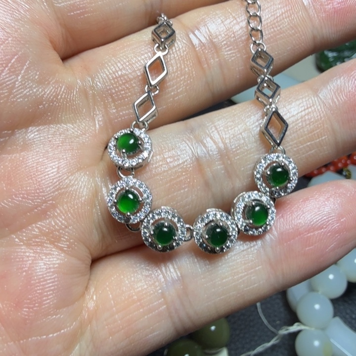 翡翠手链银S925镶嵌手链