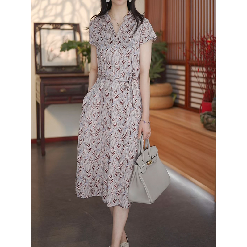 【竹烟波月】25新款真丝桑蚕丝连衣裙夏季气质宽松裙12576