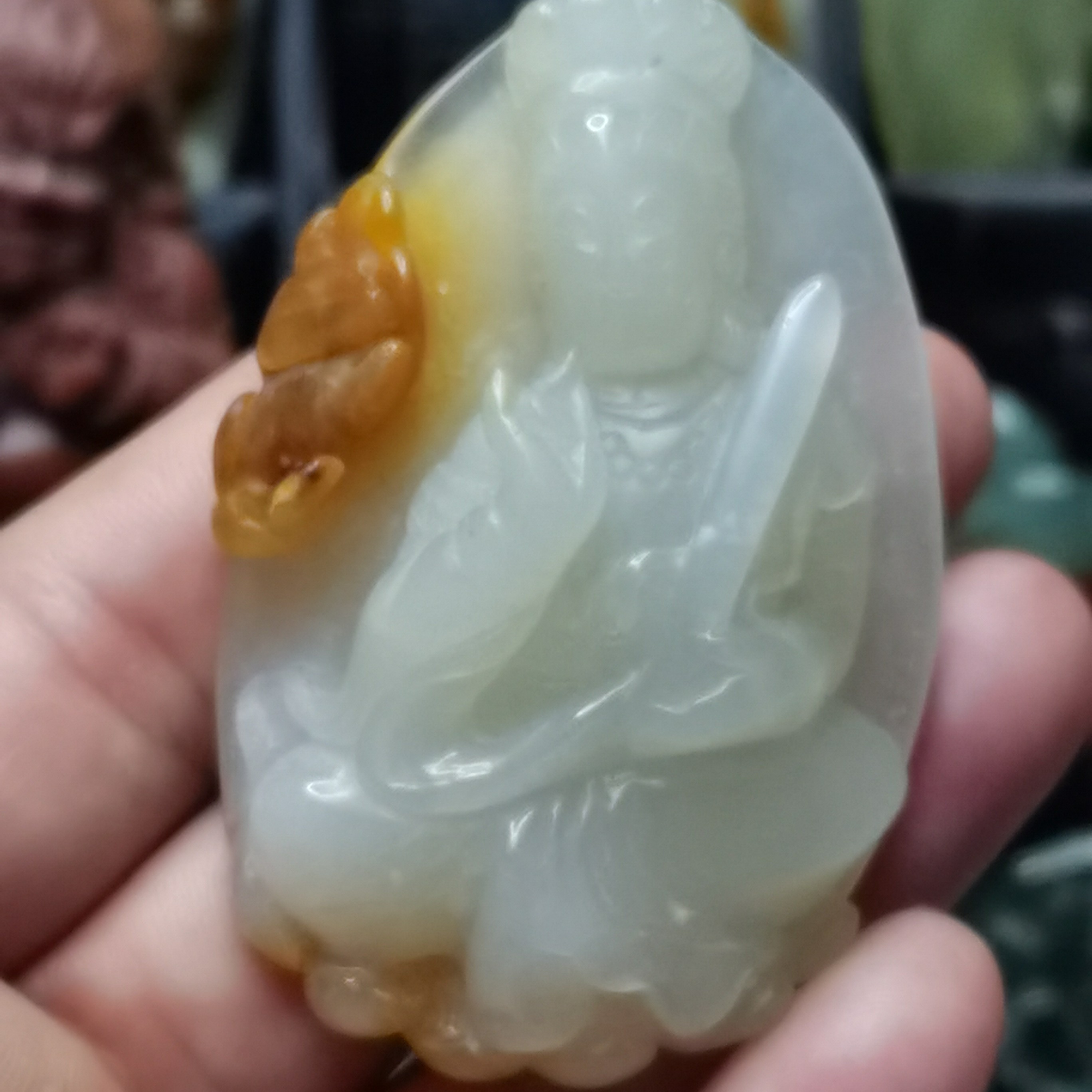 非金属大理石吊坠 糖白观音手工雕刻精美