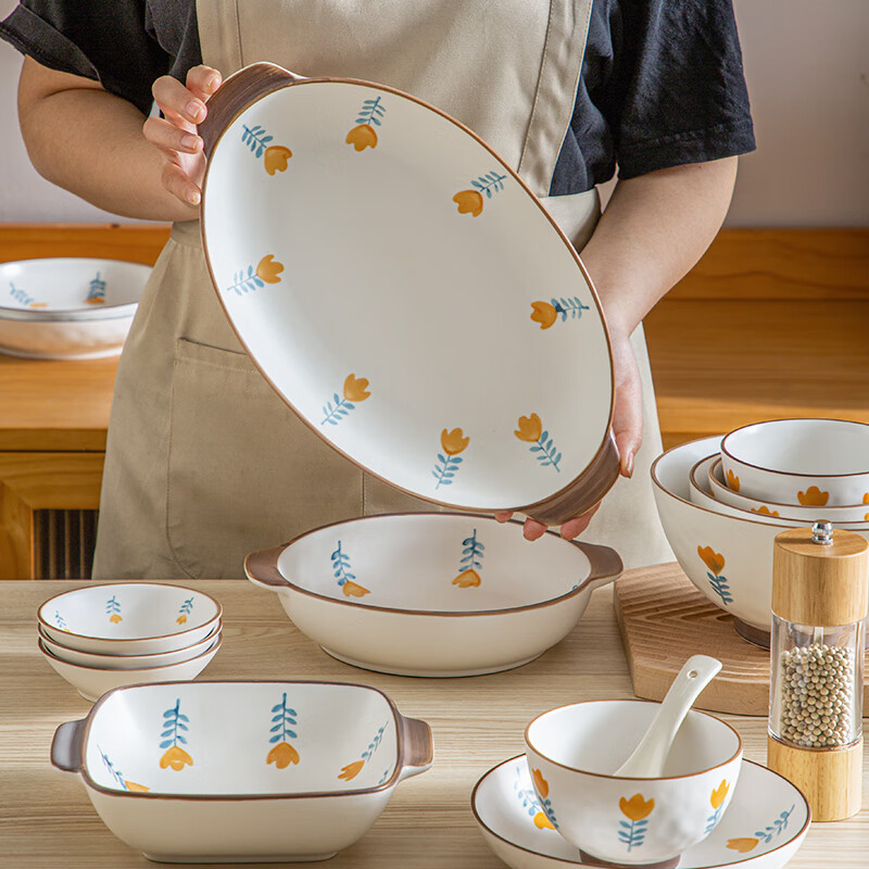 鱼盘大盘釉下彩小清新盘子家用创意餐具