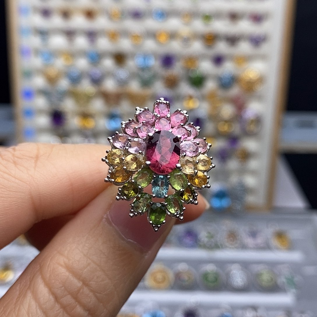 银S925镶嵌戒指碧玺可****人补差价