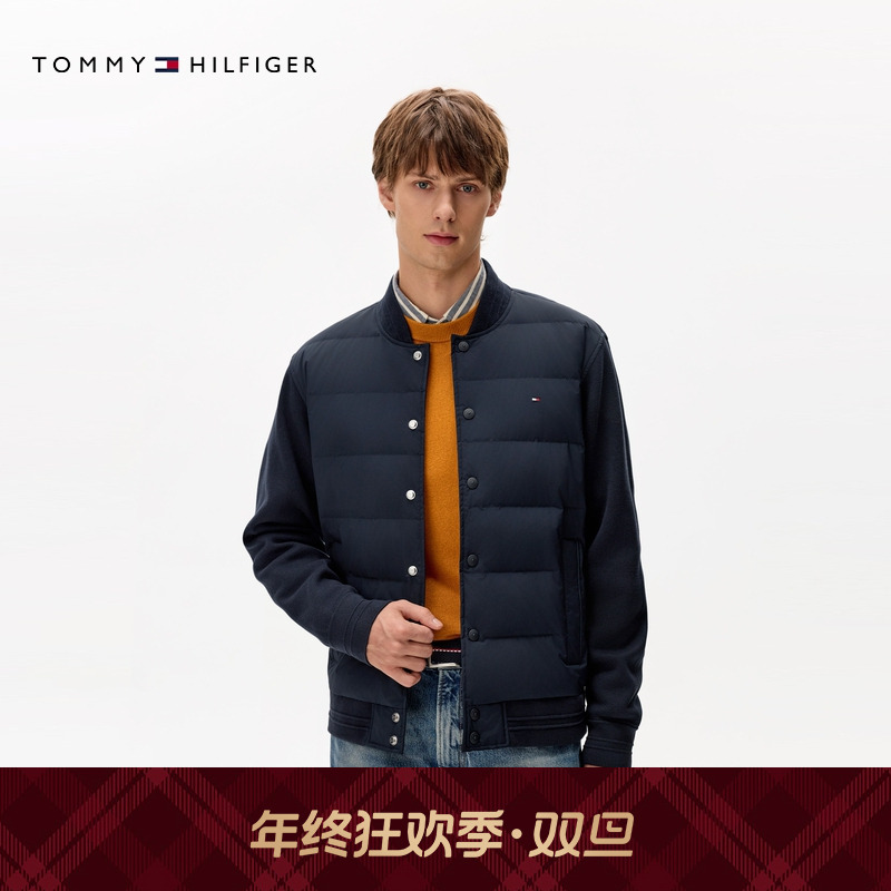 Tommy秋冬男装商务休闲通勤90鹅绒拼接棒球领针织开衫外套38760