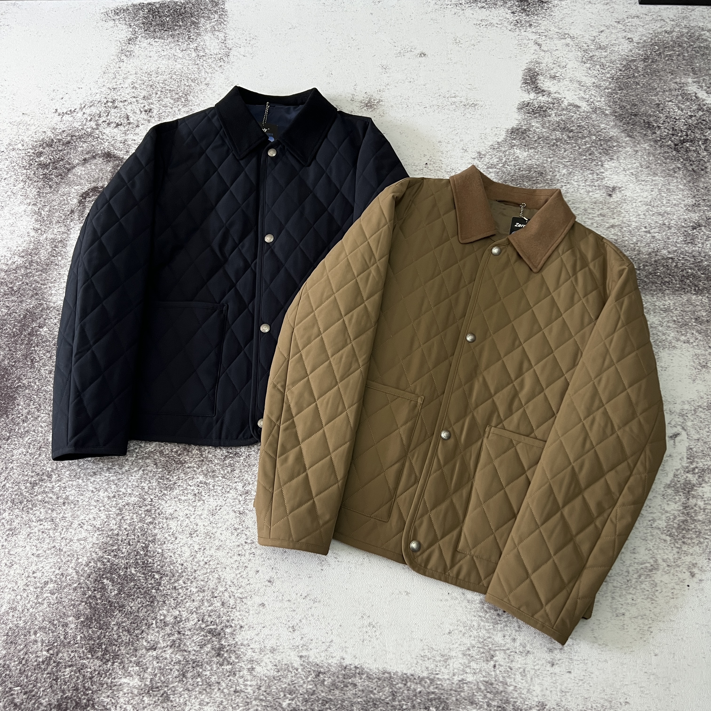 【老钱风】LP经典菱形格格纹 秋冬休闲翻领男士棉衣外套9923