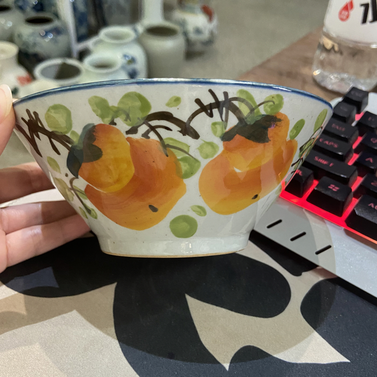 事事如意柿子斗笠米饭碗