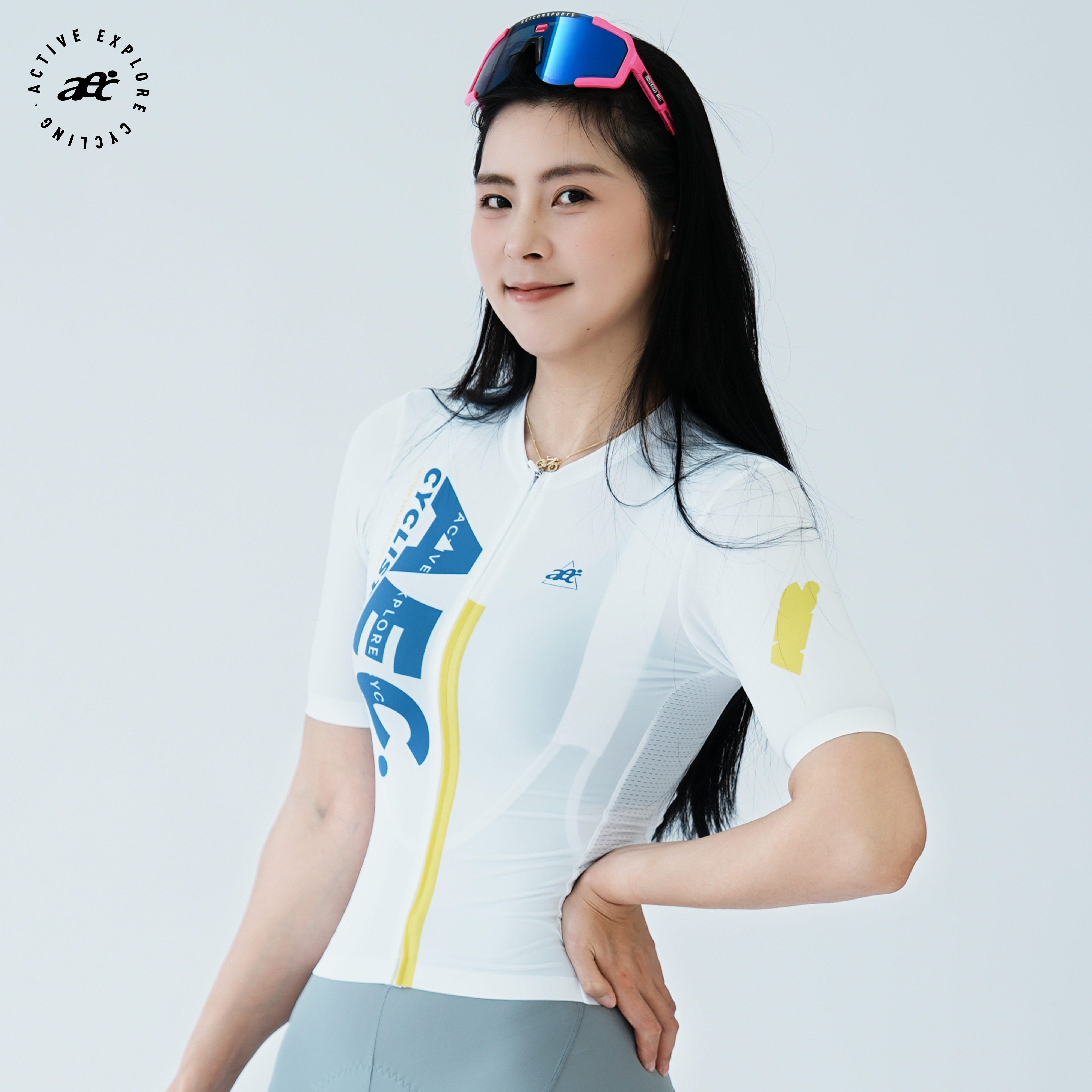 aec2025春夏短袖男女新款劲跃蓝白公路车自行车上衣速干吸湿薄款