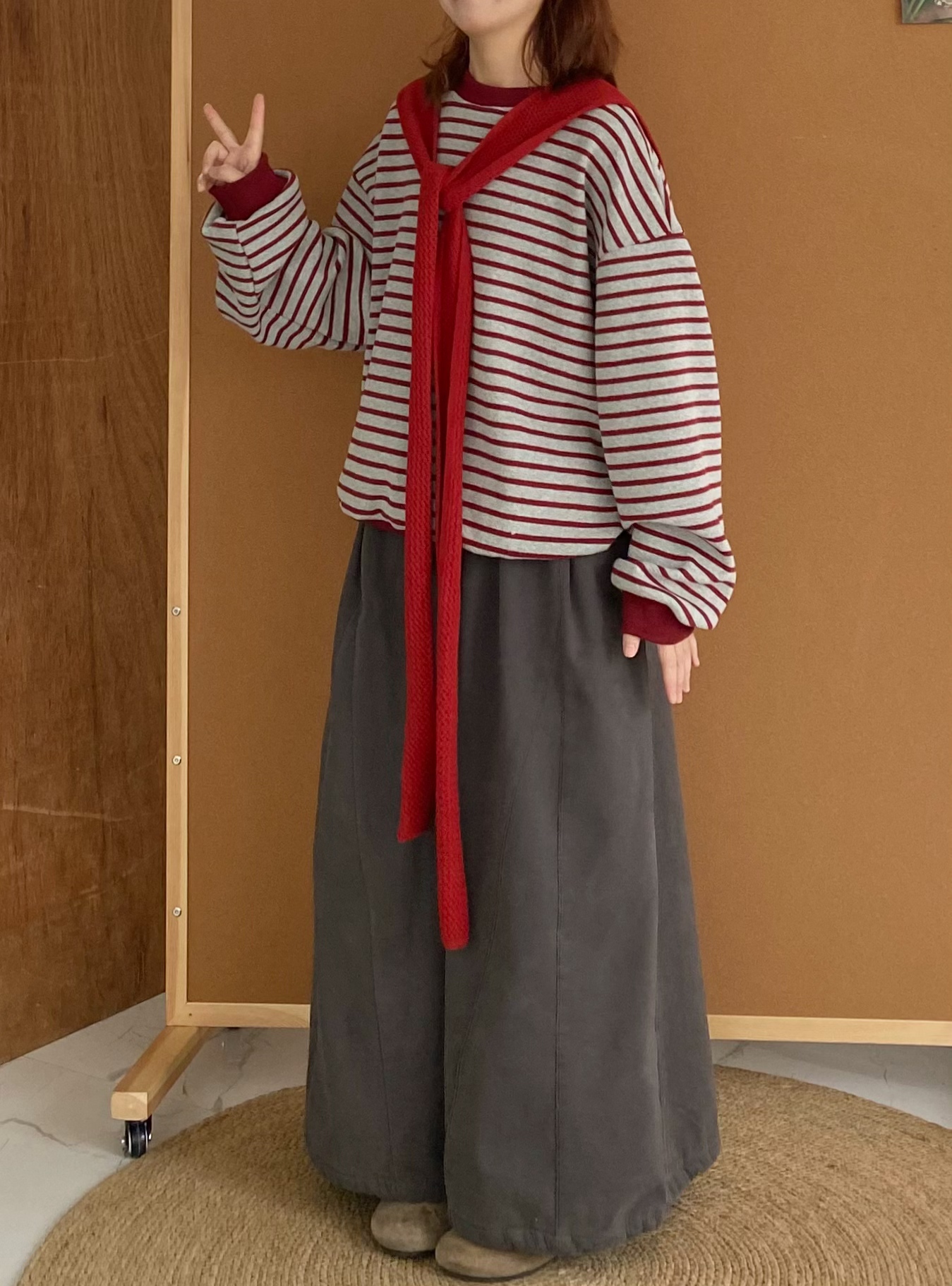 日系复古条纹圆领卫衣