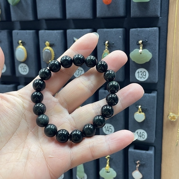 黑曜岩未镶嵌手链卡10