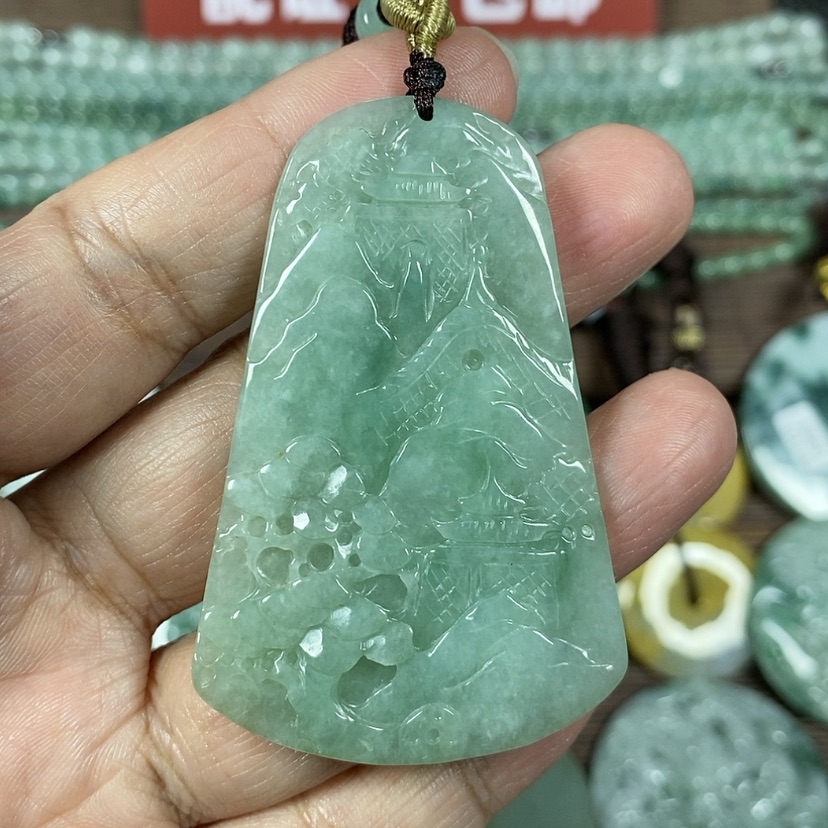 【闪购商品】翡翠颈饰未镶嵌玉吊坠翡翠玉山水牌