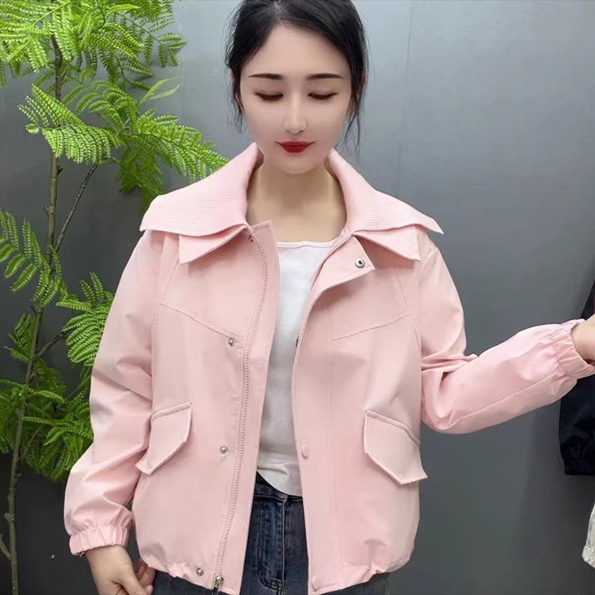 (0660)翻领短外套女士摇滚短夹克显瘦洋气宽松女潮流女装