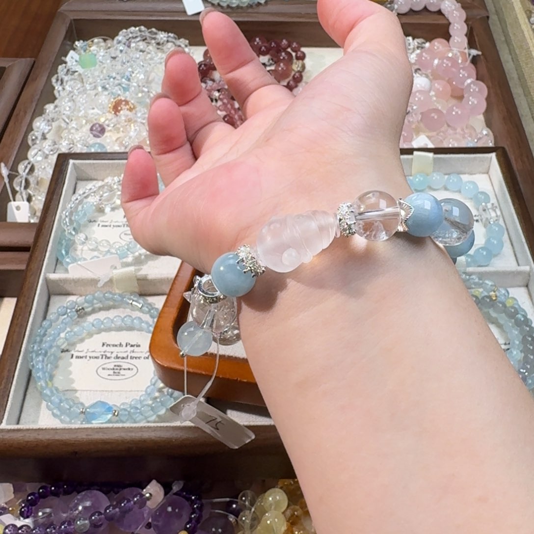 水晶手串未镶嵌海蓝宝白水晶