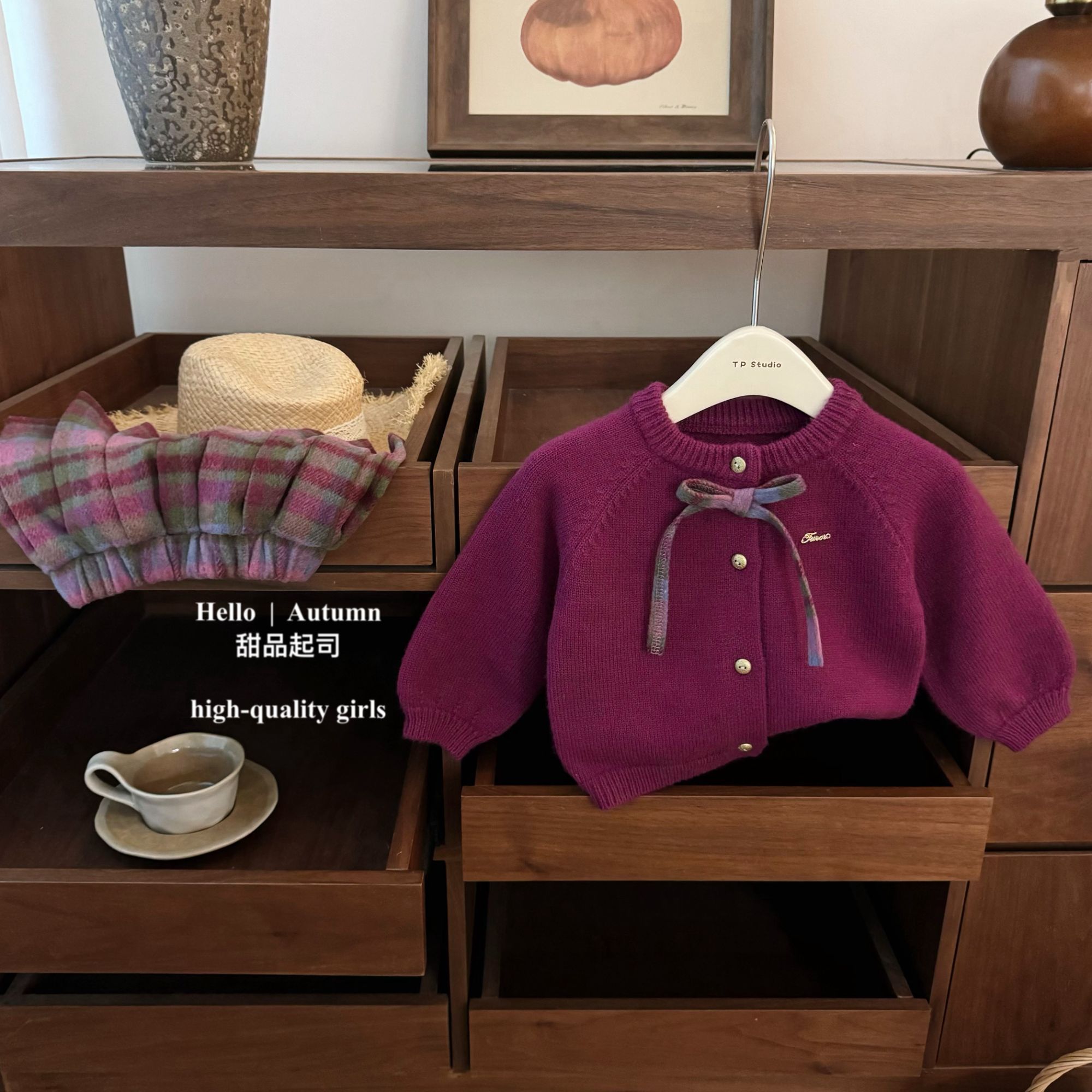 【甜品起司】显白天花板！女宝宝新年毛衣开衫外套格子半身裙套装