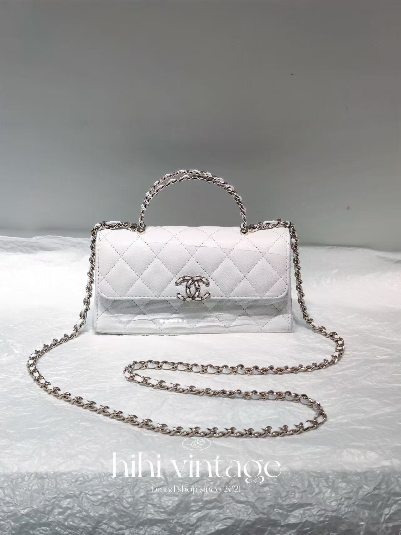 未使用 Chanel/香奈儿 横版白色手柄皮穿链Kelly链条包/15664971