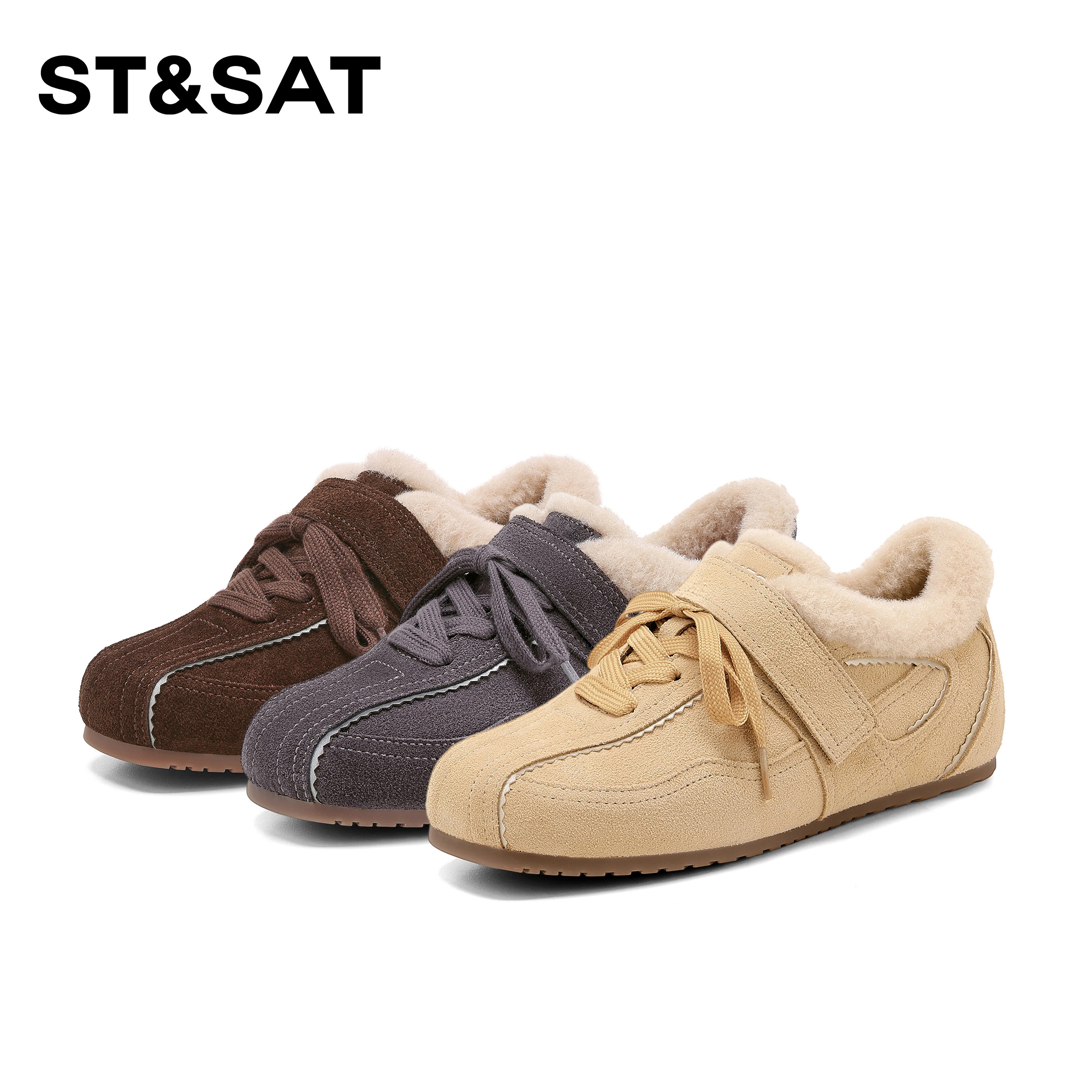 星期六时尚休闲女鞋2025冬季新款百搭加绒德训鞋