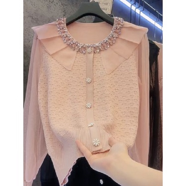 【定制大码女装80-200斤】早秋显瘦百搭蕾丝拼接假开衫上衣女2006