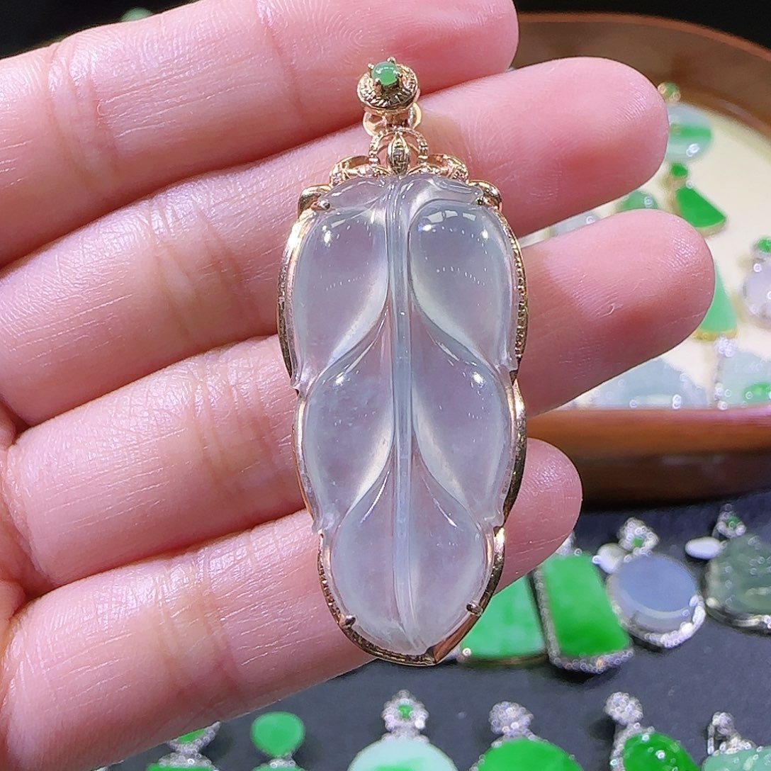 翡翠18K金镶嵌吊坠(不含链)