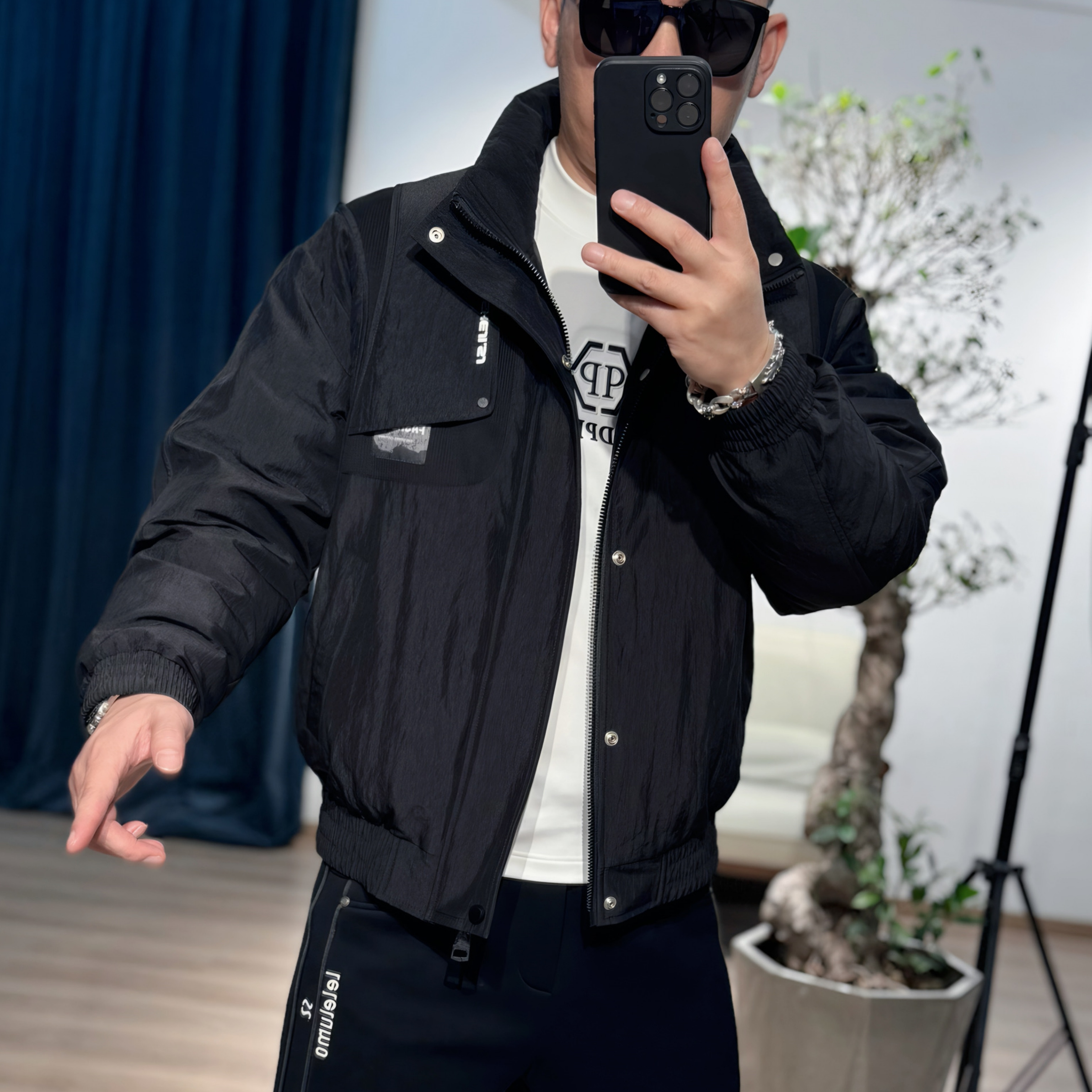 【VG轻奢】25冬季新款男士高订复古做皱时尚拼接保暖羽绒服25539