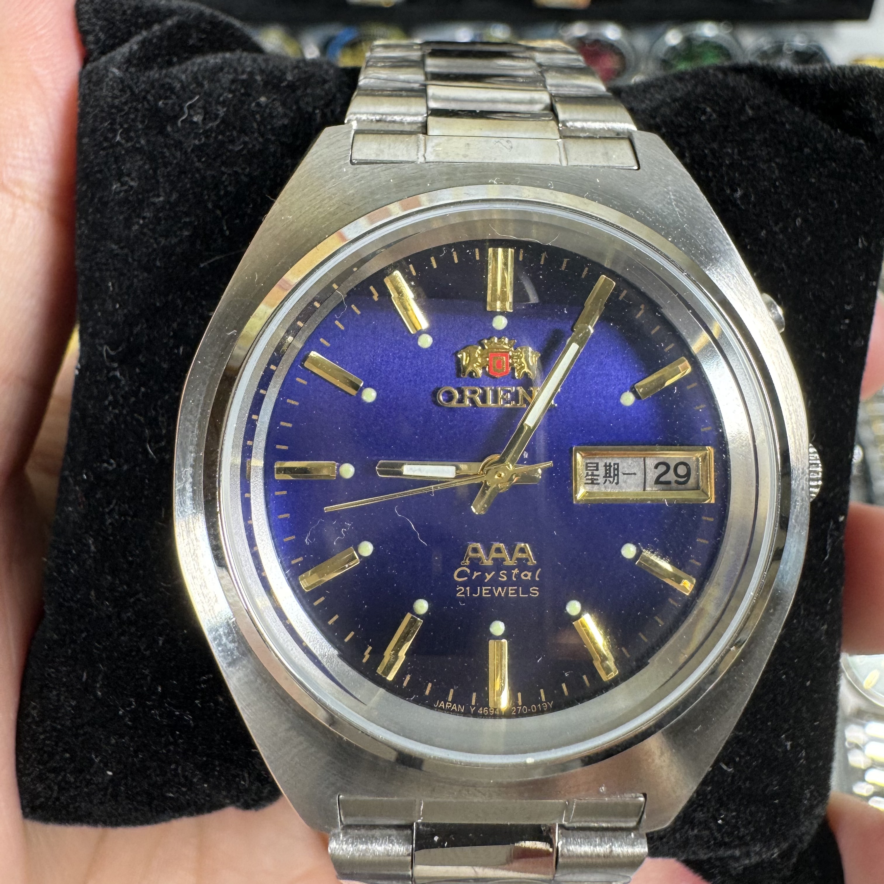 双狮全自动机械双日历手表38毫米直径防水防磁防震全钢复古款式