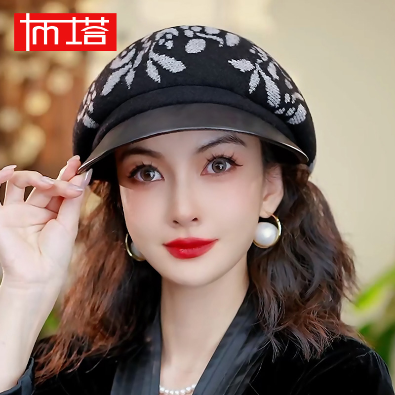 布塔羊毛呢堆堆帽子女秋冬新款礼帽高级感显脸小帽子盆帽PT8032