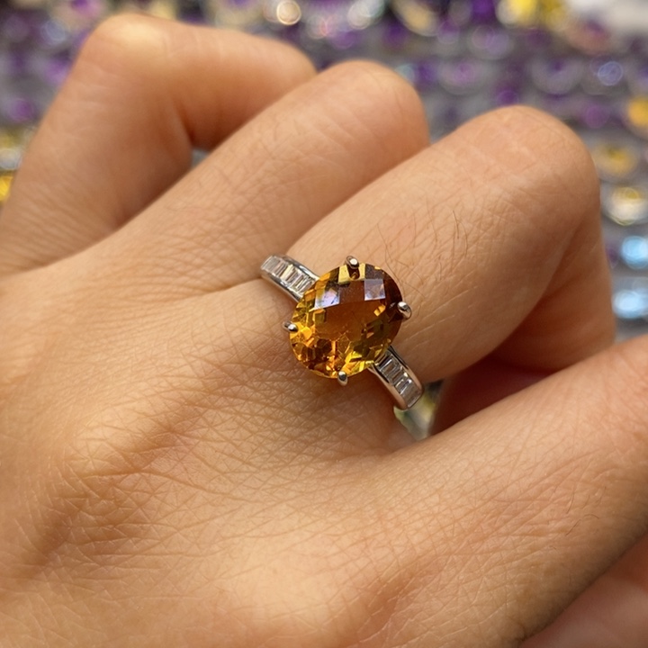 水晶戒指银S925镶嵌天然水晶戒指